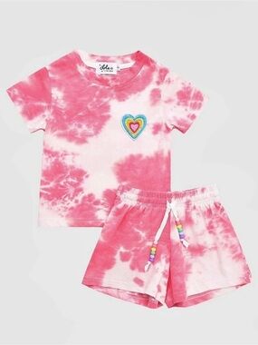 Lola + The Boys Tie Dye Heart Patch Short Set Sz 8